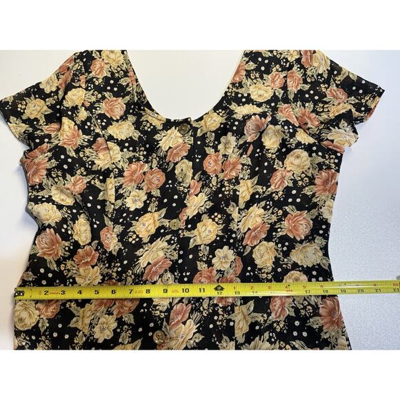Vtg 90s Express Button Front Dress 13 14 XL Prairie Dark Floral Romantic Sheer - Picture 6 of 10